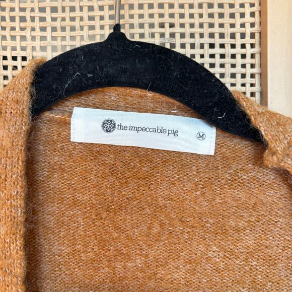 Impeccable pig color block neutral cardigan large Brown long - Picture 4 of 6